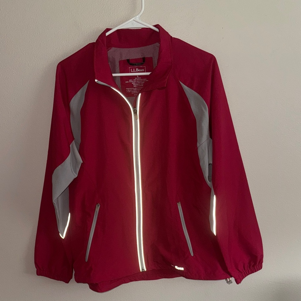 L.L. Bean Pink large Vented Lightweight Full Zip Track Jacket Windbreaker Run